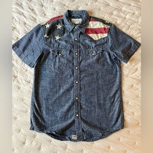 Denim Supply Ralph Lauren American Flag Chambray Western Shirt Pearl Snap VTG Sm